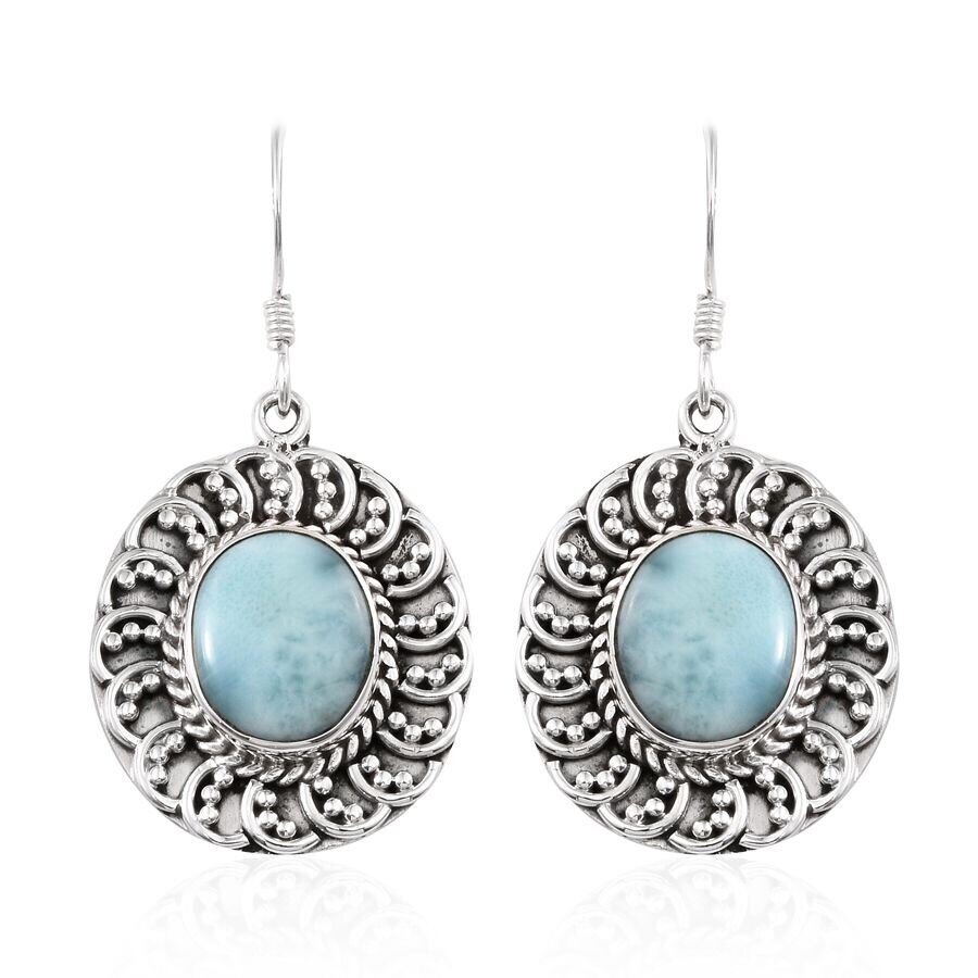 Charm Earring 925-Sterling Solid Silver Earring With Natural Larimar Gemstone Earring Opaque ,Cabochon Stone Boho Earring Gift For You !