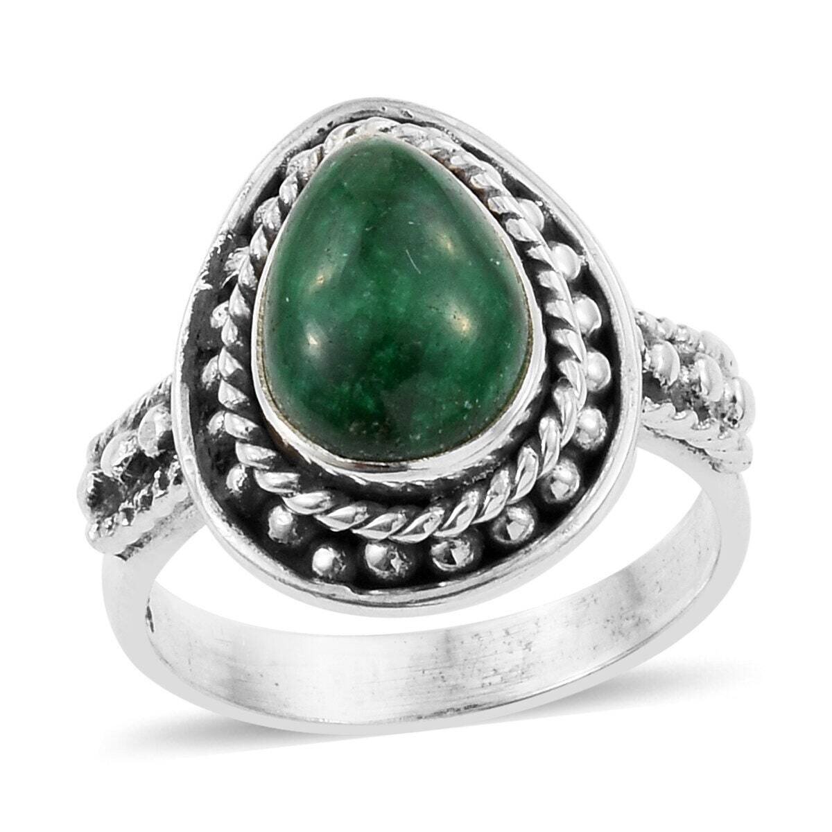 Emerald AAA+Quality Gemstone Ring Pear Stone Boho Ring 925-Sterling Solid Silver Ring,Middle Finger Ring Etsy Cyber Valentine's Day Gift