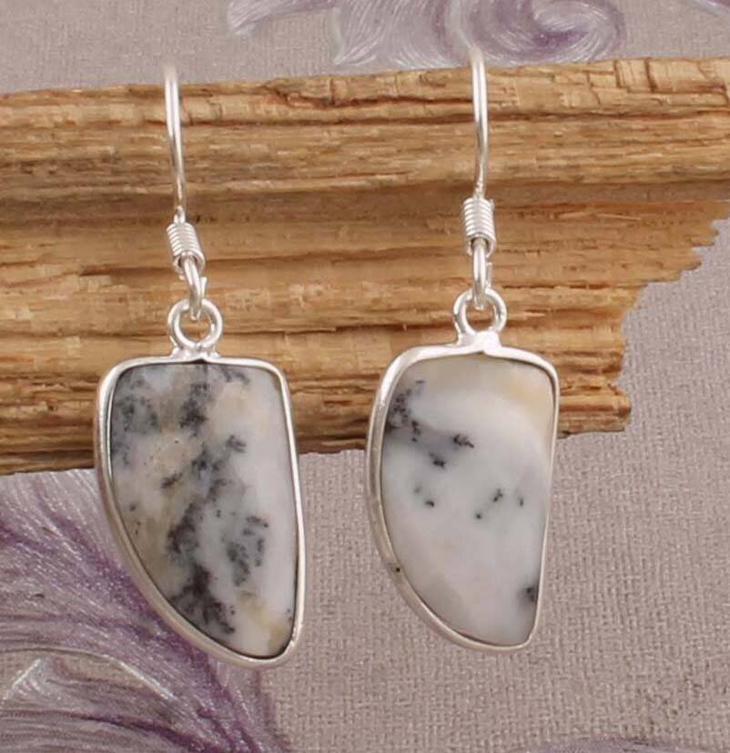 Top Quality Dendrite Opal Cabochon Opaque Stone Earring 925-Sterling Silver Earring,Antique Silver Earring,Wedding Earring Gift  Earring