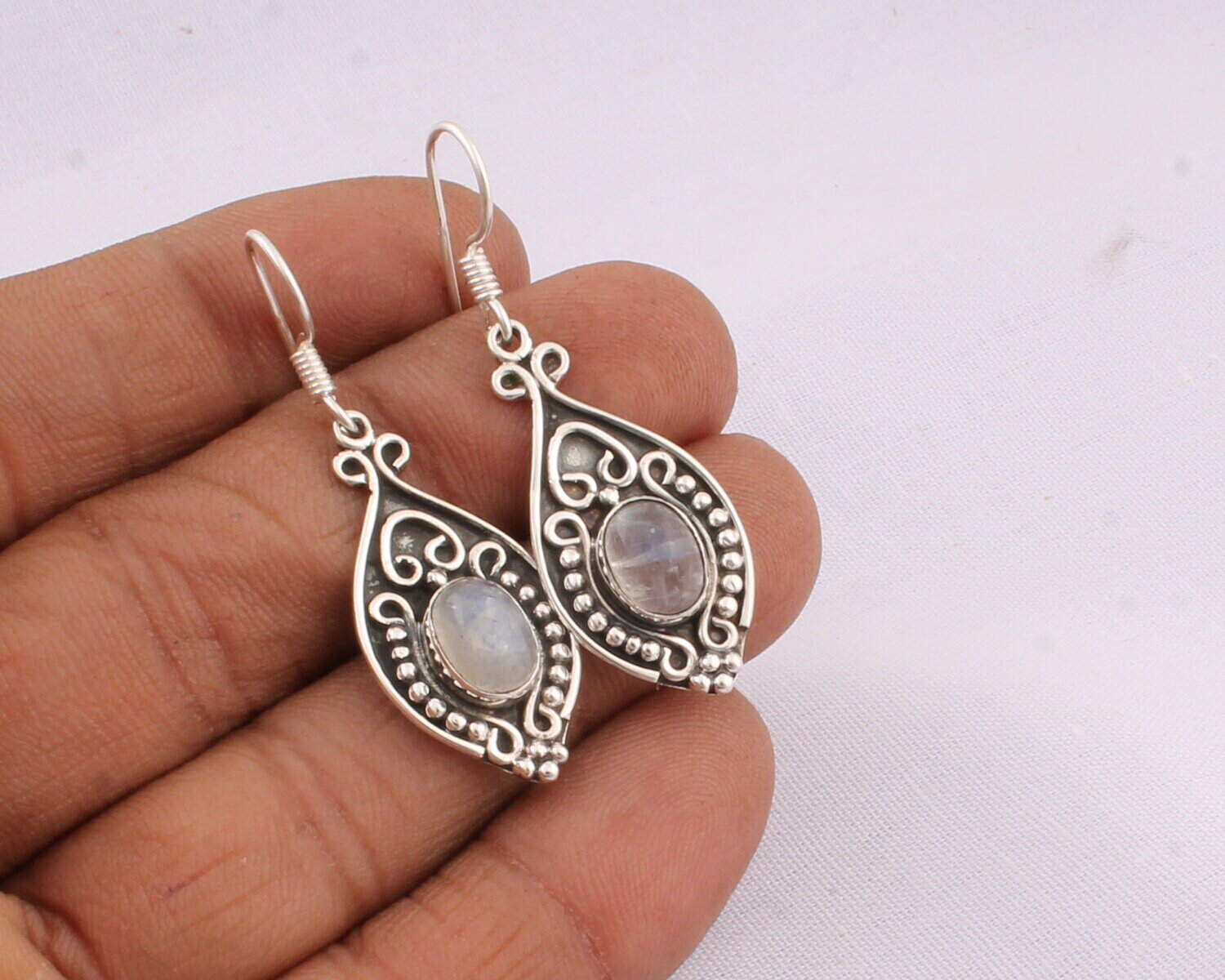 Rainbow Moonstone 925 Sterling Silver Boho Earring Boho Earring 925 Sterling Solid Silver Earring Handmade