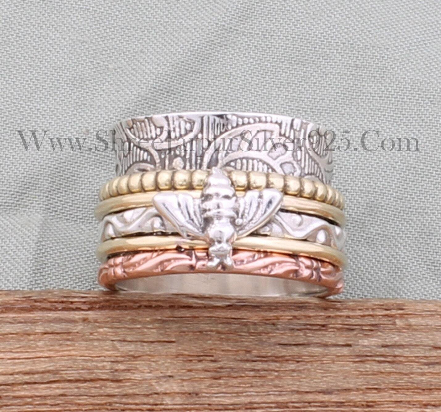 Honey Bee Spinner 925 Sterling Silver Spinner Ring For Women, Handmade Silver Bee Meditation Fidget Anxiety Ring Gifts For Her Anniversary