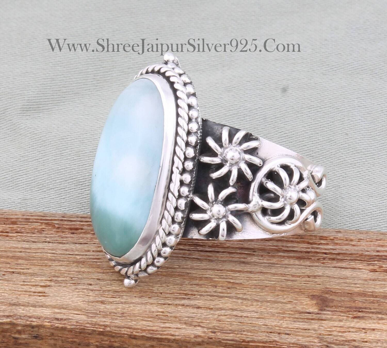 Natural Beautiful Larimar Sterling Silver Ring,Boho Ring,Twisted Band Ring,Dainty Rings,Top Selling Item Gift For Her Wedding RingCyber2021