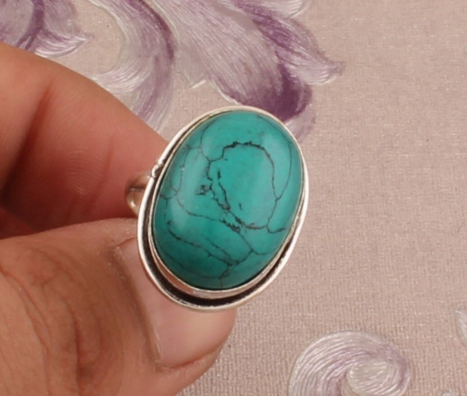 Natural Turquoise Silver Ring, 925 Sterling Silver Ring, Oval Shape Gemstone Ring, Handcrafted Gemstone Ring, Engagement Ring, Gift Idea