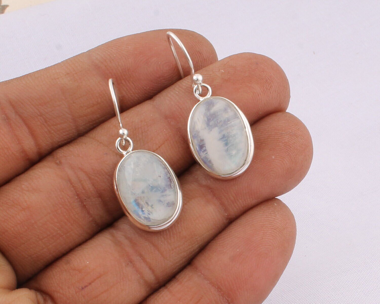 925 Sterling Silver Rainbow Moonstone Gemstone Earring, Cabochon Stone Handmade Designer Earring, Christmas Gift For Her, Wedding Gift