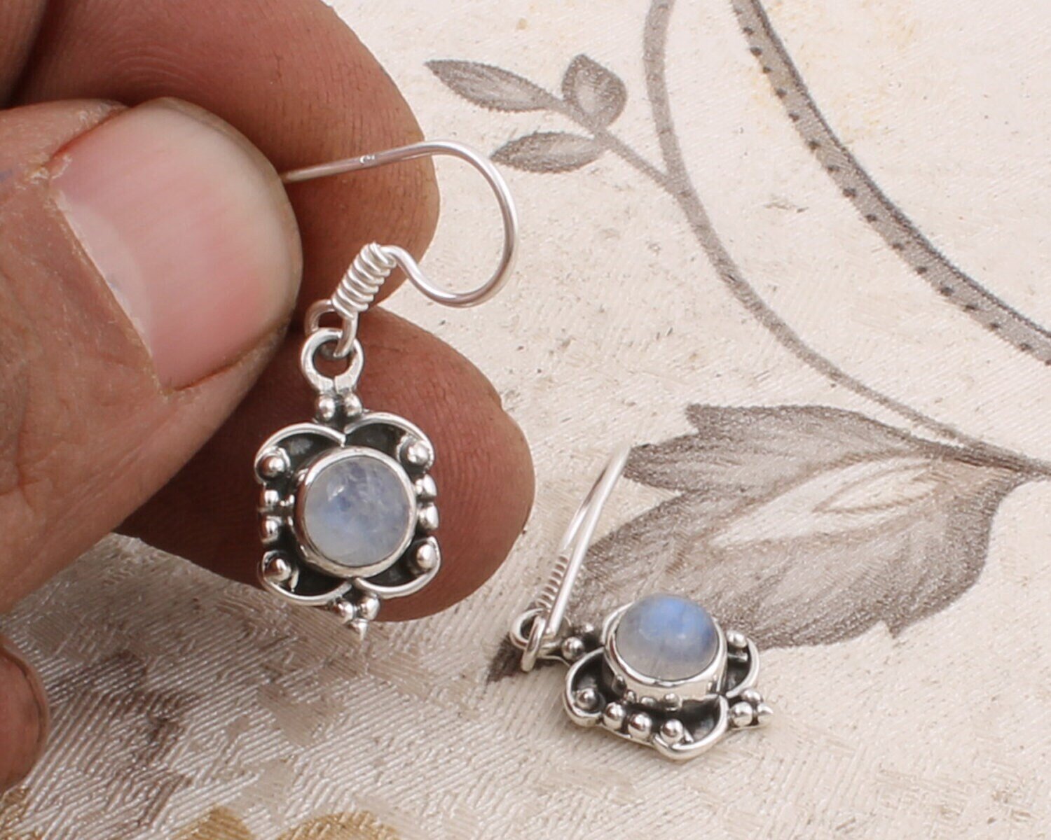 Moonstone solid Silver Earrings - Tiny Earrings - October Birthstone Earrings - Moonstone Jewelry - white Stone EarringsCyber2021Birthstone