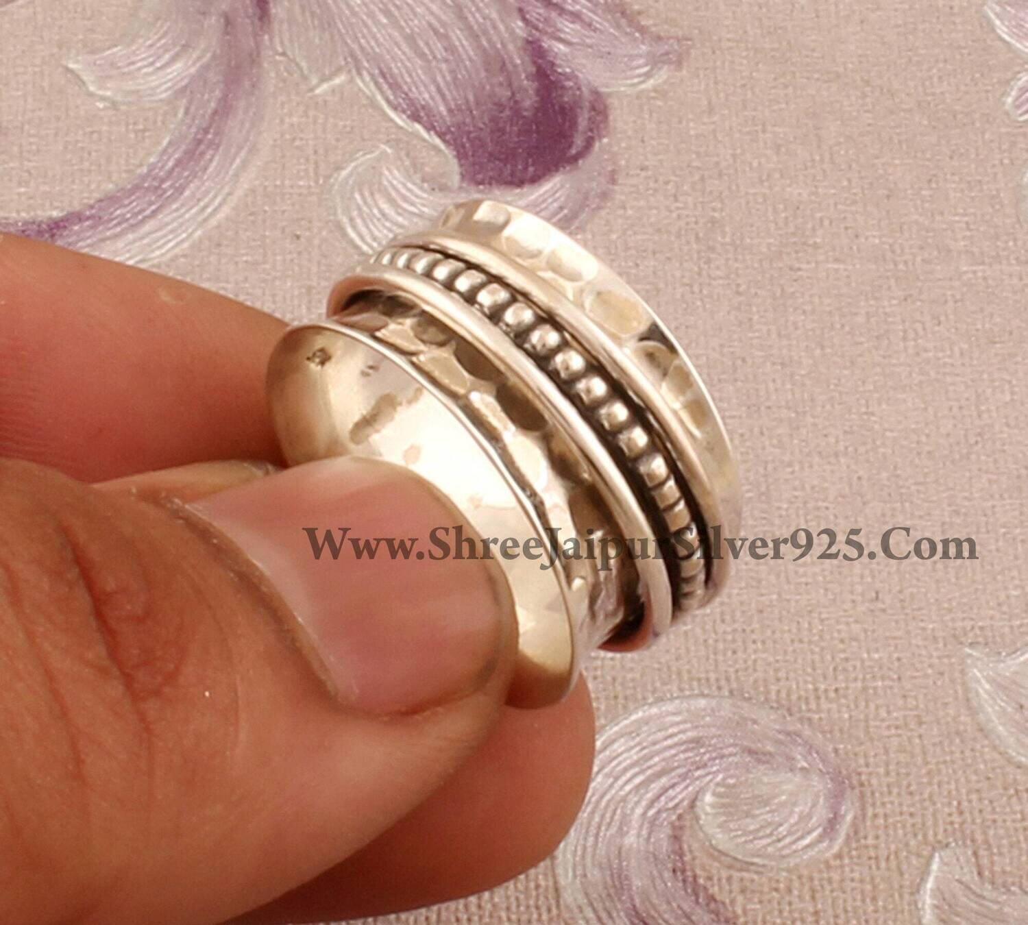 Hammered Solid 925 Sterling Silver Spinner Ring For ETSY Handmade Hammered Boho Meditation Ring For Her Silver Worry Ring For Wedding Gift