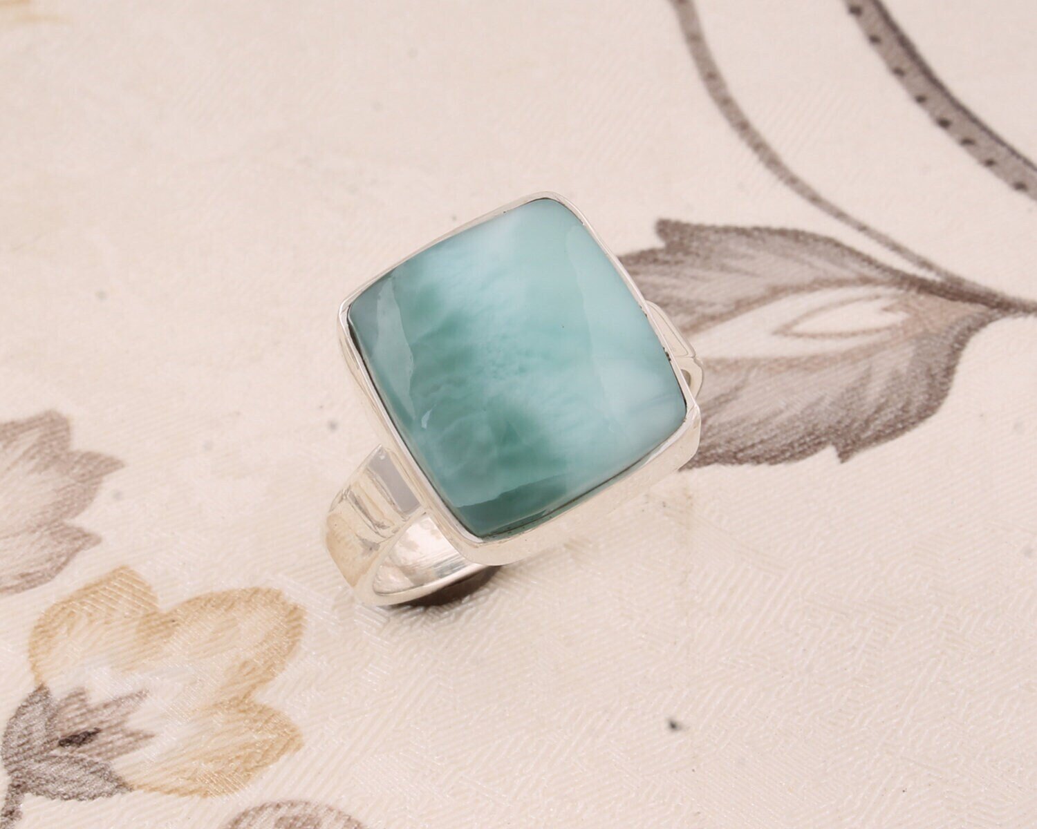 Larimar Silver Solid Ring 925-Silver sterling Ring Top Quality Gemstone Ring Handmade Ring Middle Finger L#-2829202-R Antique Silver