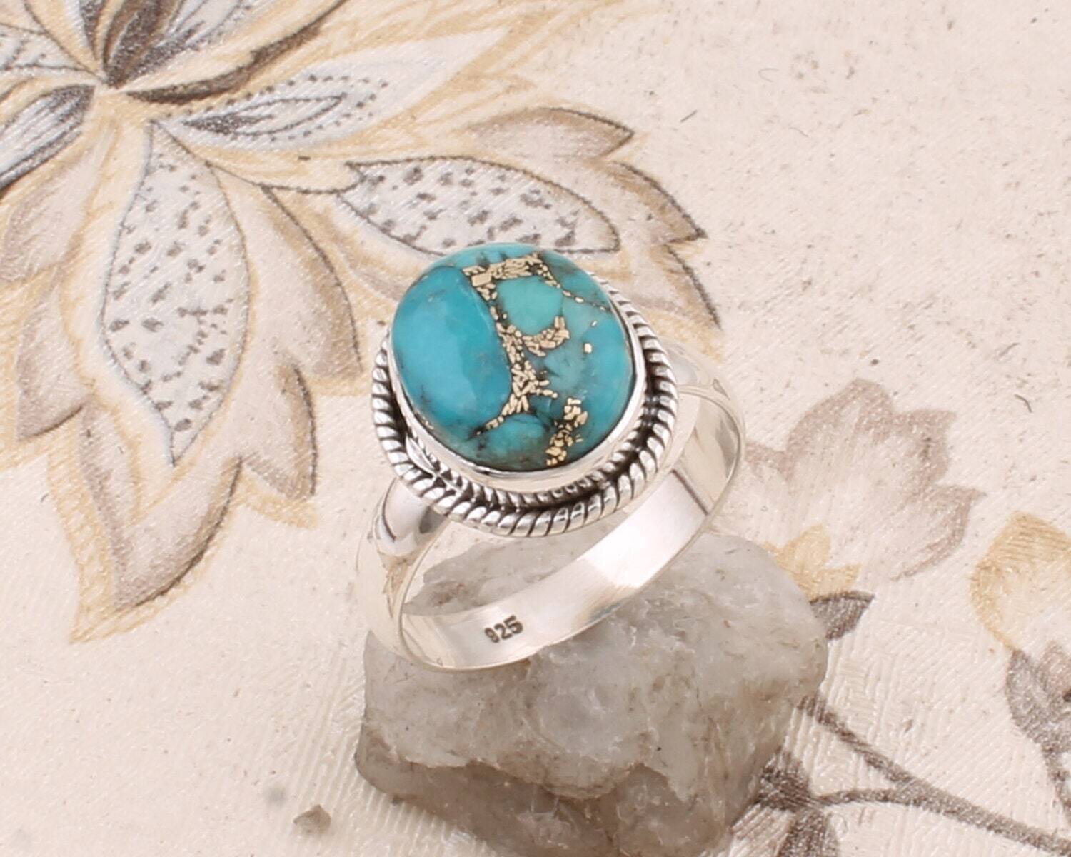Turquoise Gemstone Handmade Ring Oval Cabochon Stone Boho Ring 925-Antique Silver Ring, Ring Finger Ring Etsy Cyber-2021Bestseller2021Etsy