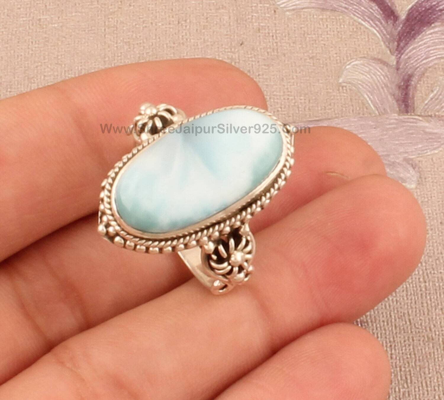925 Sterling Silver Natural Larimar Oval Shape Gemstone Ring For Women, Larimar Solid Silver Ring For Her, Handmade Gemstone Ring Gift Idea