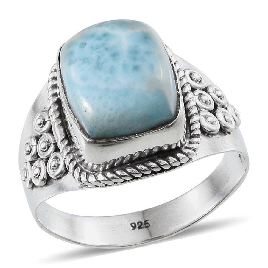 925-Sterling Solid Silver Ring Natural Larimar Gemstone Ring Opaque &amp; Cabochon Stone Boho Ring Handcrafted Middle Finger Ring  L#-283665-R