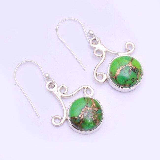 Handcrafted Earring With  Composite Turquoise AAA+Quality Gemstone Cabochon Stone Boho Earring 925-Sterling Solid Silver EarringBirthstone