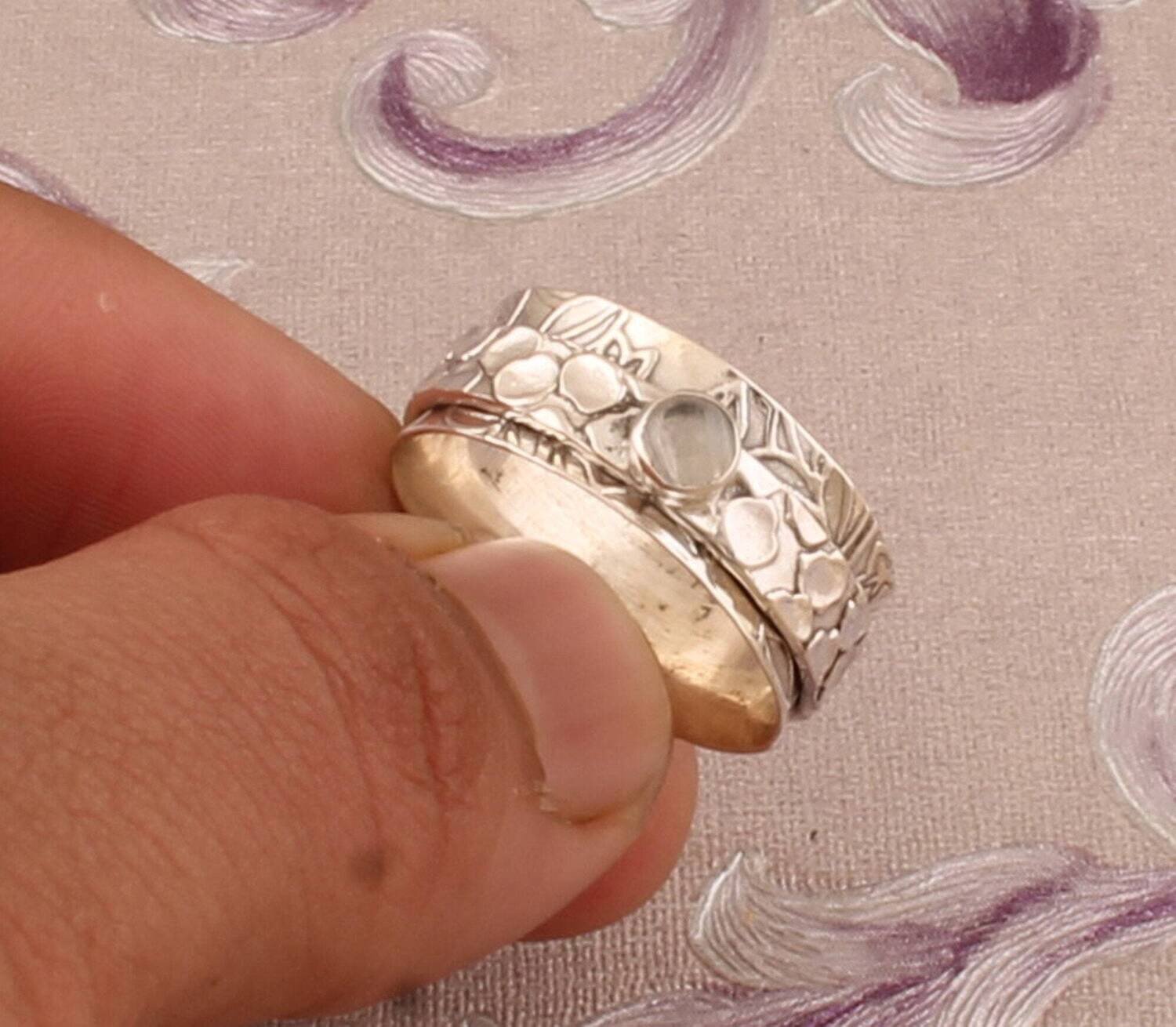 Rainbow Moonstone 925 Sterling Silver Spinner Ring, Handmade Silver Meditation Ring, Boho  Etsy Cyber 2021