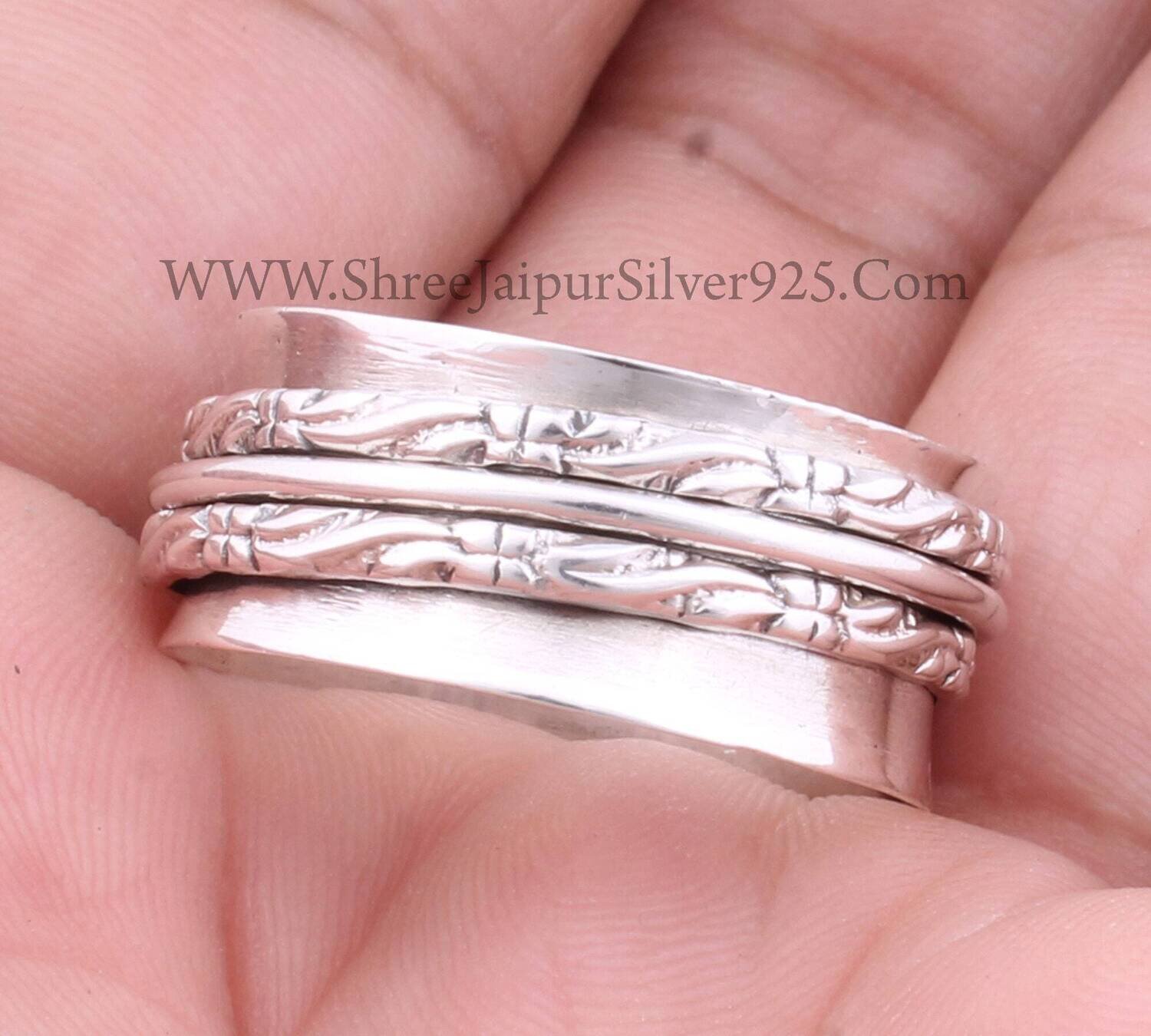 Big Size ETSY Boho 925 Sterling Silver Spinner Ring, Designer Hand Carver Spin Ring, Thumb Ring, Meditation Ring, Women Silver Jewelry,