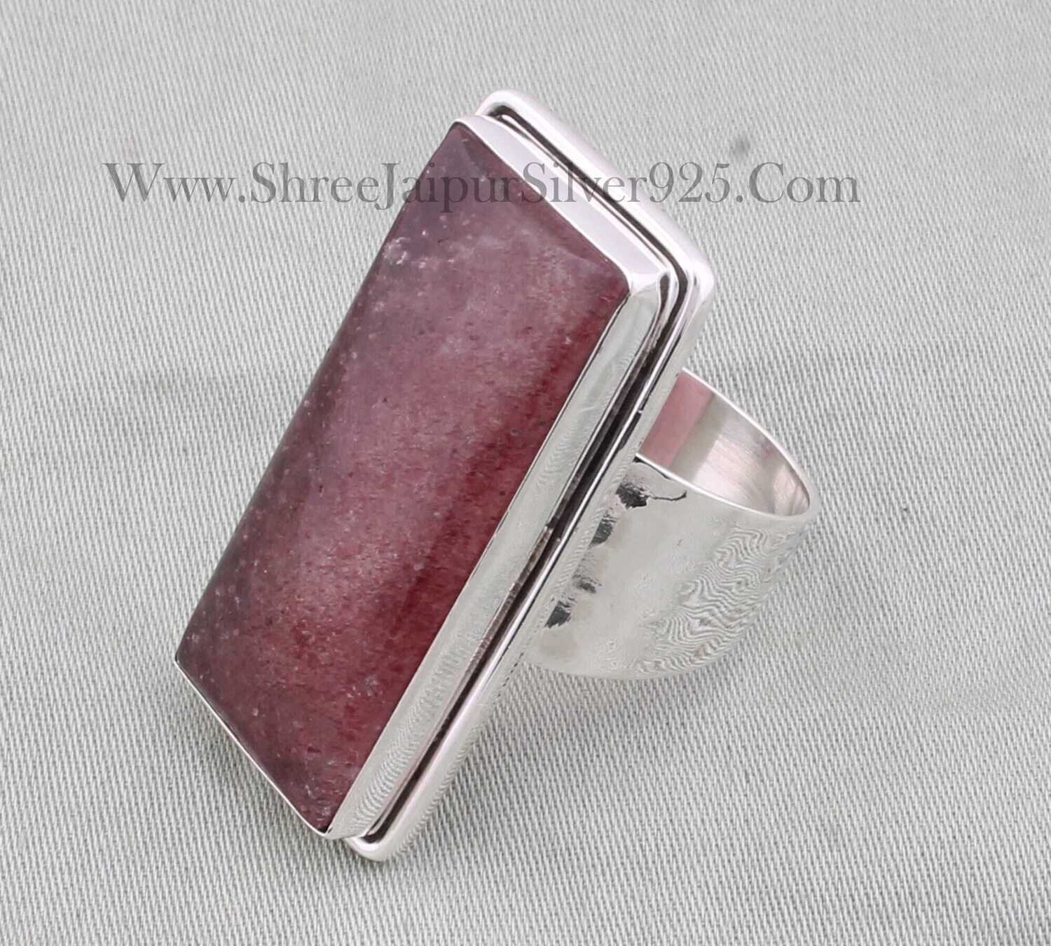 Cherry Quartz Solid 925 Sterling Silver Ring For Women, Handmade Hammered Bar Stone Band Ring For Wedding Anniversary Gift For HerBirthstone