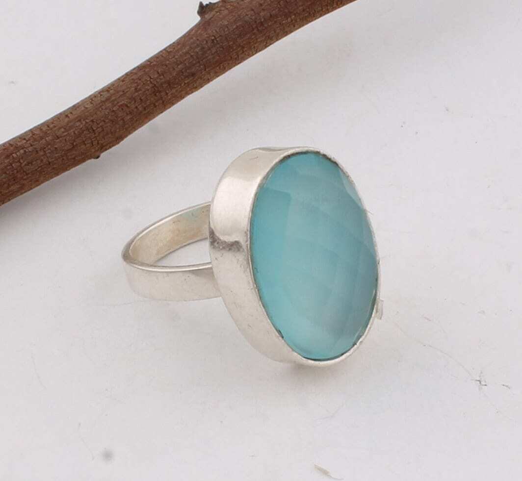 925-Silver Sterling Ring Natural Chalcedony Gemstone Ring Handmade Ring Silver,Solid Ring , Ring Finger Ring L#-282513-RCyber2021Birthstone