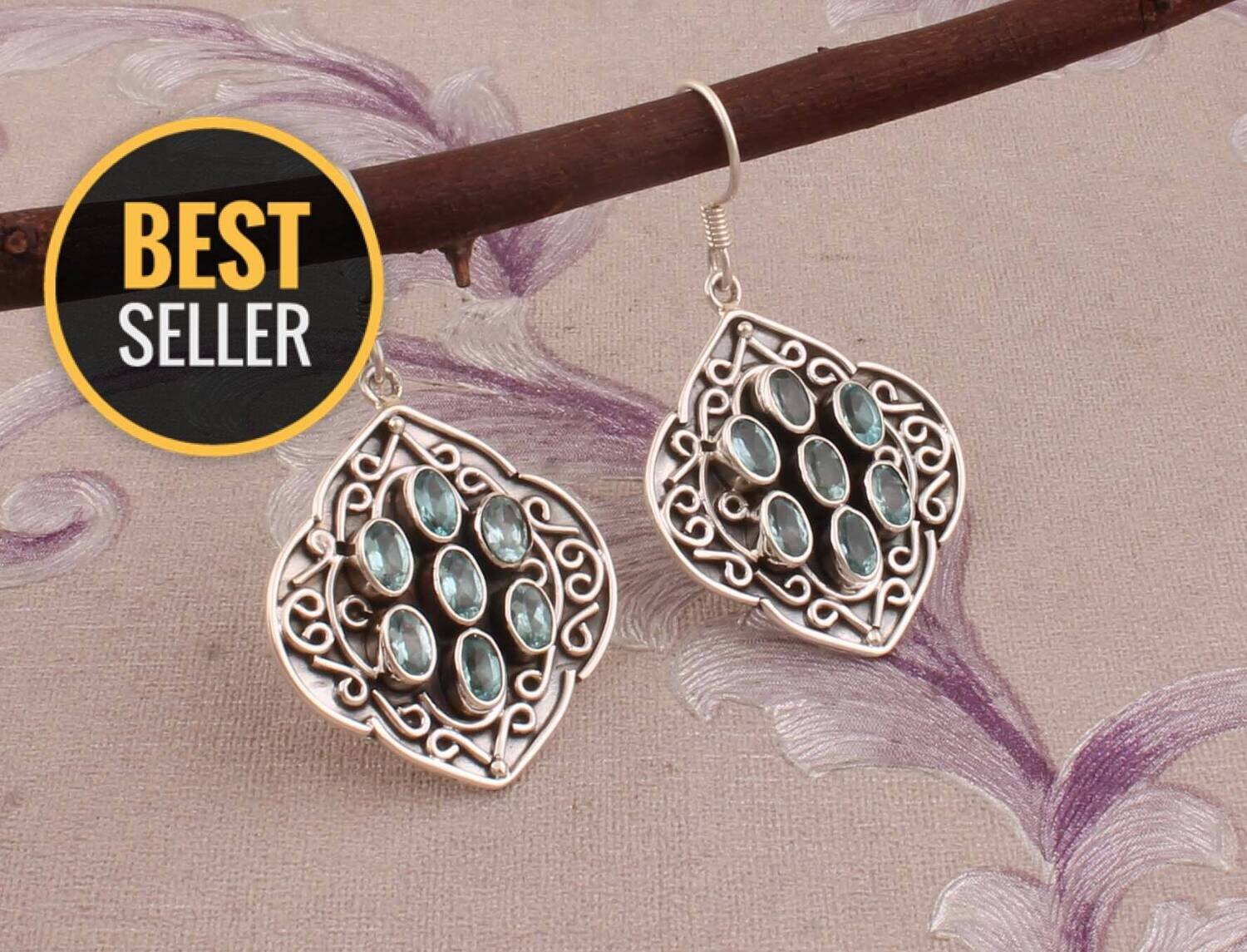 Amazing Blue Topaz Top Quality Gemstone Earring Sevan Stone Earring 925-Sterling Silver Earring,Brith Stone Earring Gift For Her!!!