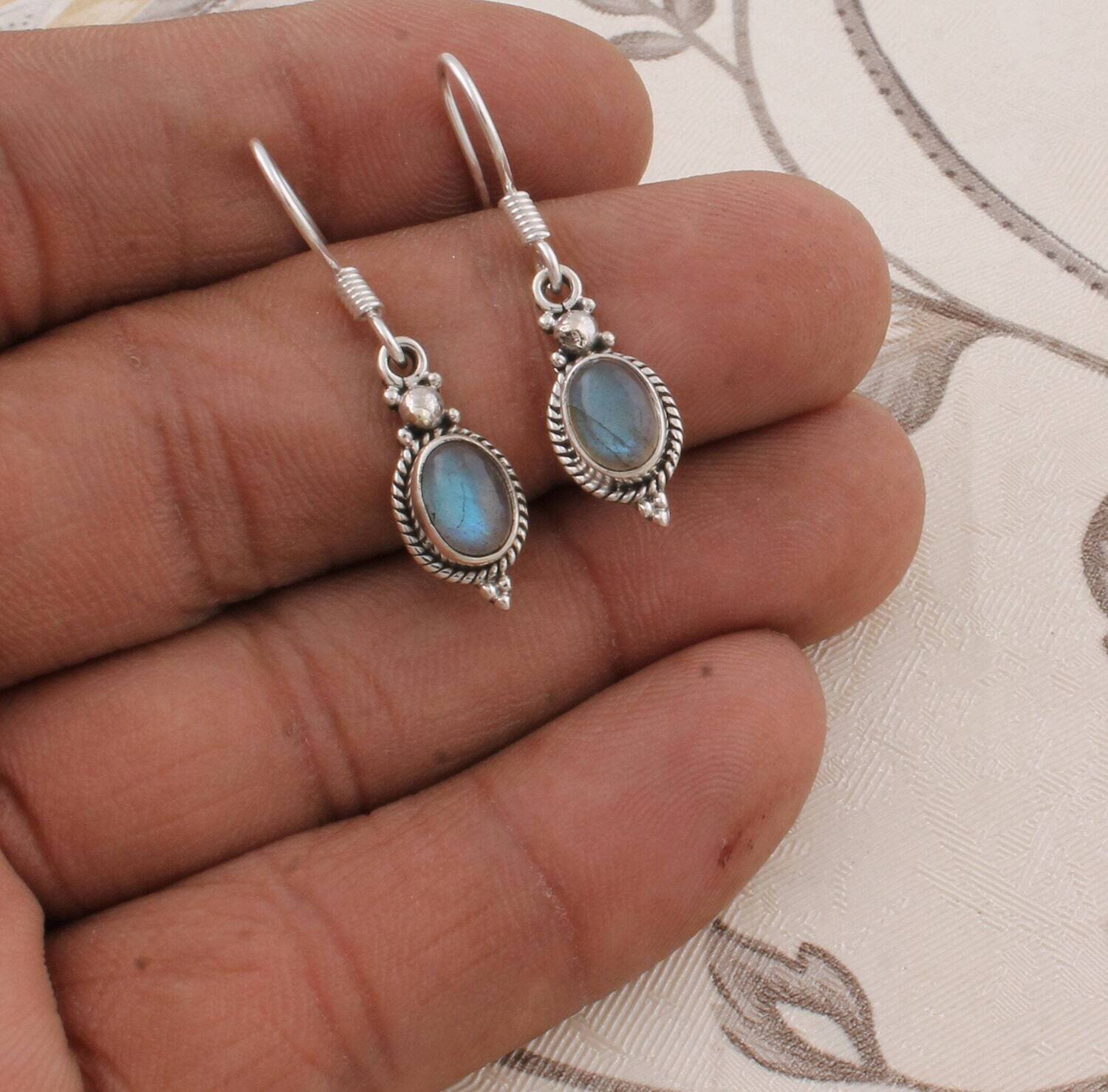 Blue fire laborite Silver Sterling Earring Handmade Earring Natural Labodorite  Top Quality Gemstone Earring Black Rainbow  StoneBirthstone