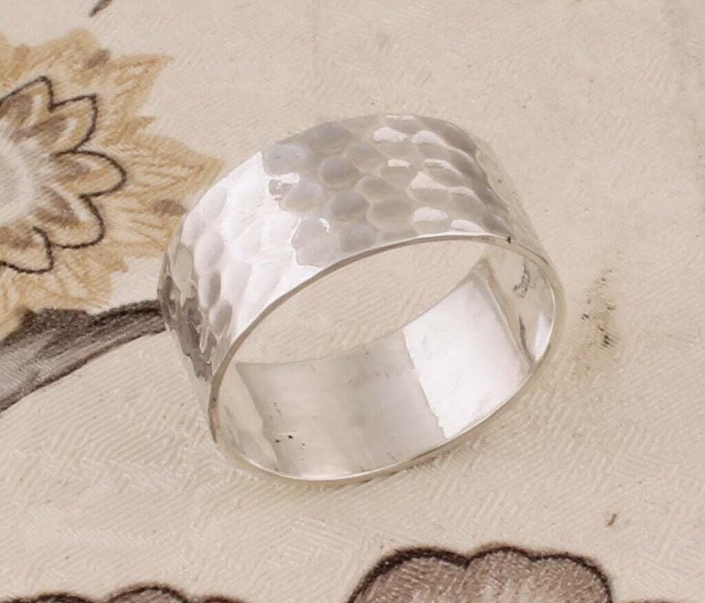 Solid 925 Sterling Silver Band Ring, Boho Ring, Hammered Design Meditation Ring, Valentine's Day, Index Finger Ring, Wedding Ring,