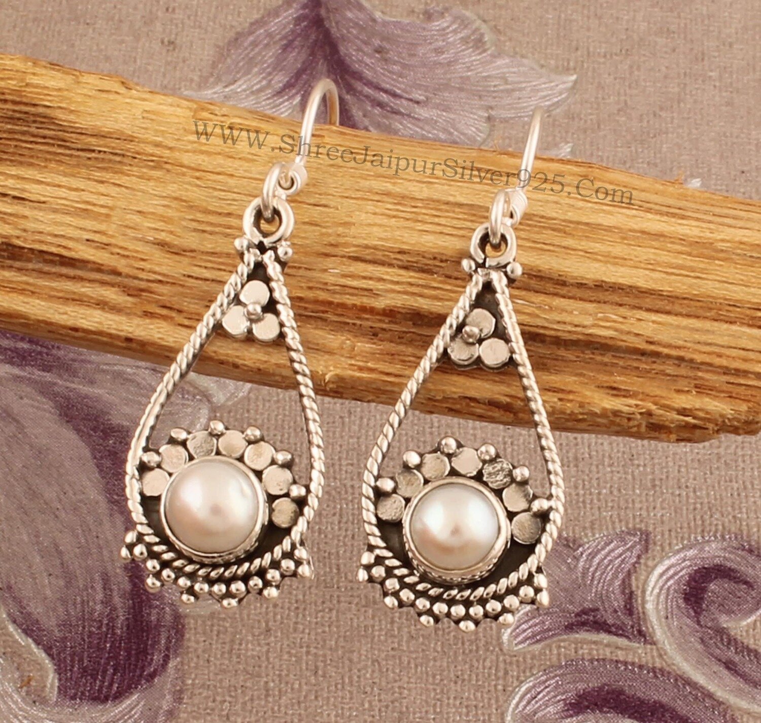 Pearl Gemstone Earring Handcrafted Boho Earring 925-Antique Silver Earring,Sterling Silver Earring Etsy Cyber Valentine's Day GiftCyber2021