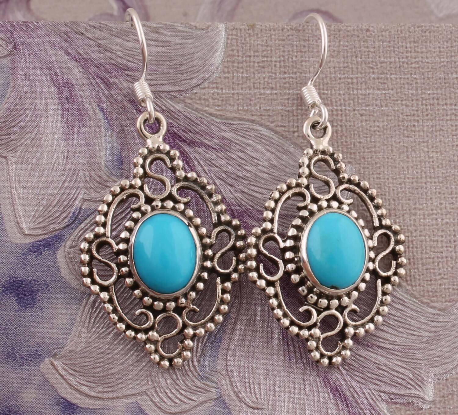 Sleeping Beauty Turquoise Top Quality Gemstone Earring 925-Sterling Silver Earring,Antique Silver Earring,Wedding Beautiful Silver Earrings.