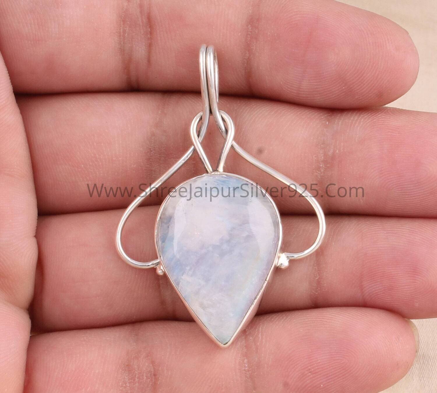 925 Sterling Silver Rainbow Moonstone Pendant, Designer Smooth Pear Gemstone  Pendant, Handmade Silver Pendant, Bridal Wedding Jewelry Gift