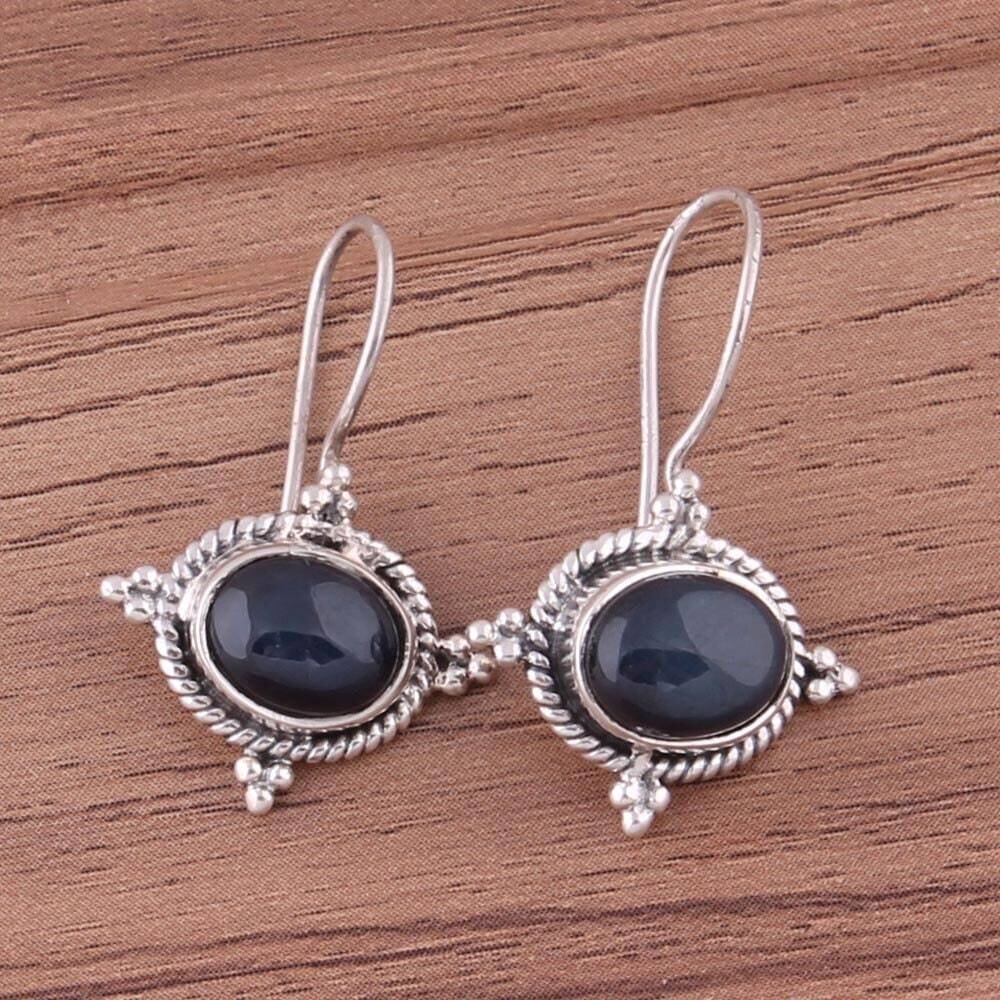 Natural Amazing Black Onyx Gemstone Handcrafted Earring Cabochon Stone Boho Earring 925-Sterling Solid Silver Earring Etsy Cyber-2021