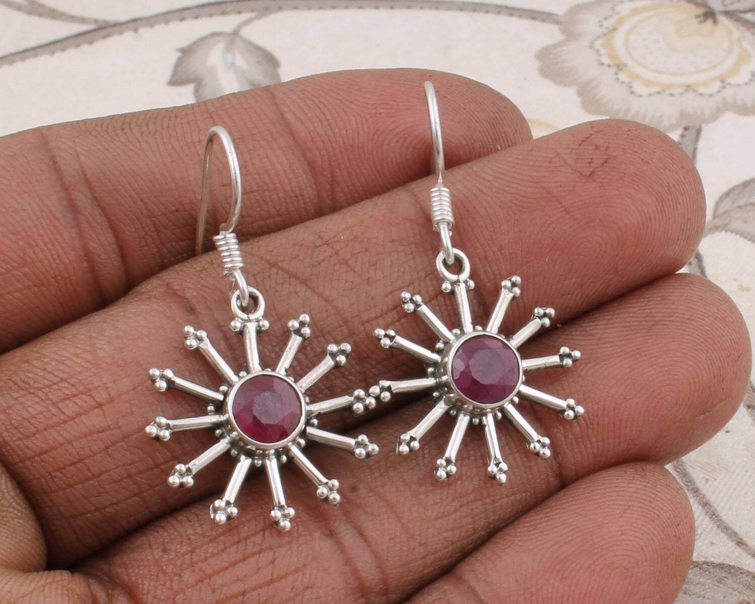 Natural Ruby Top Quality Gemstone Handcrafted Earring Cut Stone Boho Earring 925-Antique Silver Earring Etsy Cyber Valentine's Day Gift
