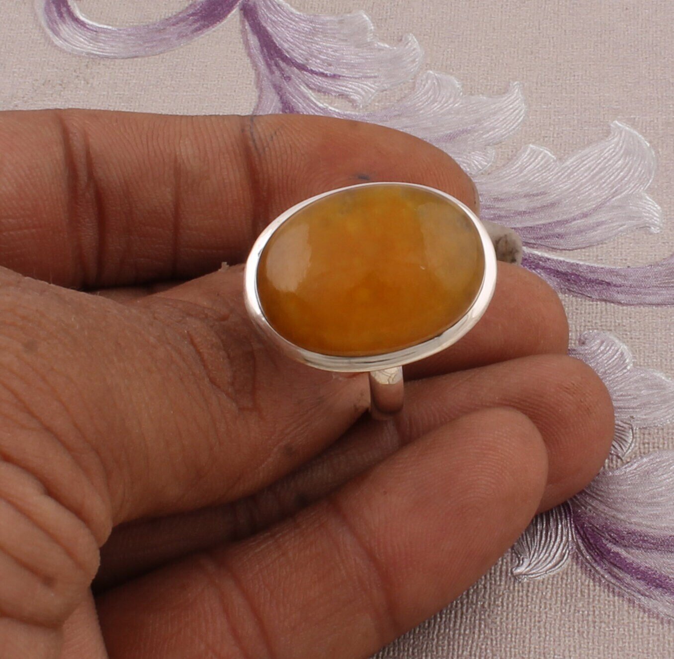Natural Yellow Jade Gemstone 925-Sterling Silver Ring,Boho Ring,Twisted Band Ring,Dainty Rings,Top Selling Item Gift For Her Wedding Ring