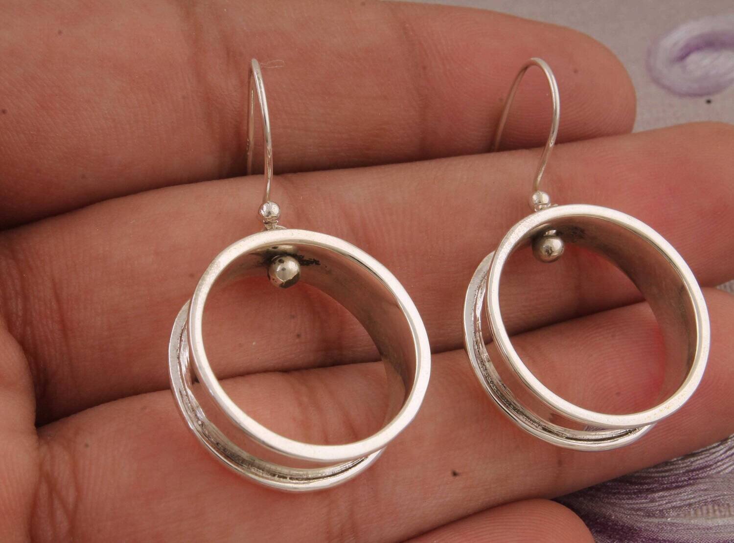 Round Earring,925-Sterling Silver Earring,Wedding Gift Earring, Big Size Earring,Antique Silver Earring Hot Earring One-Of-Kind Earring