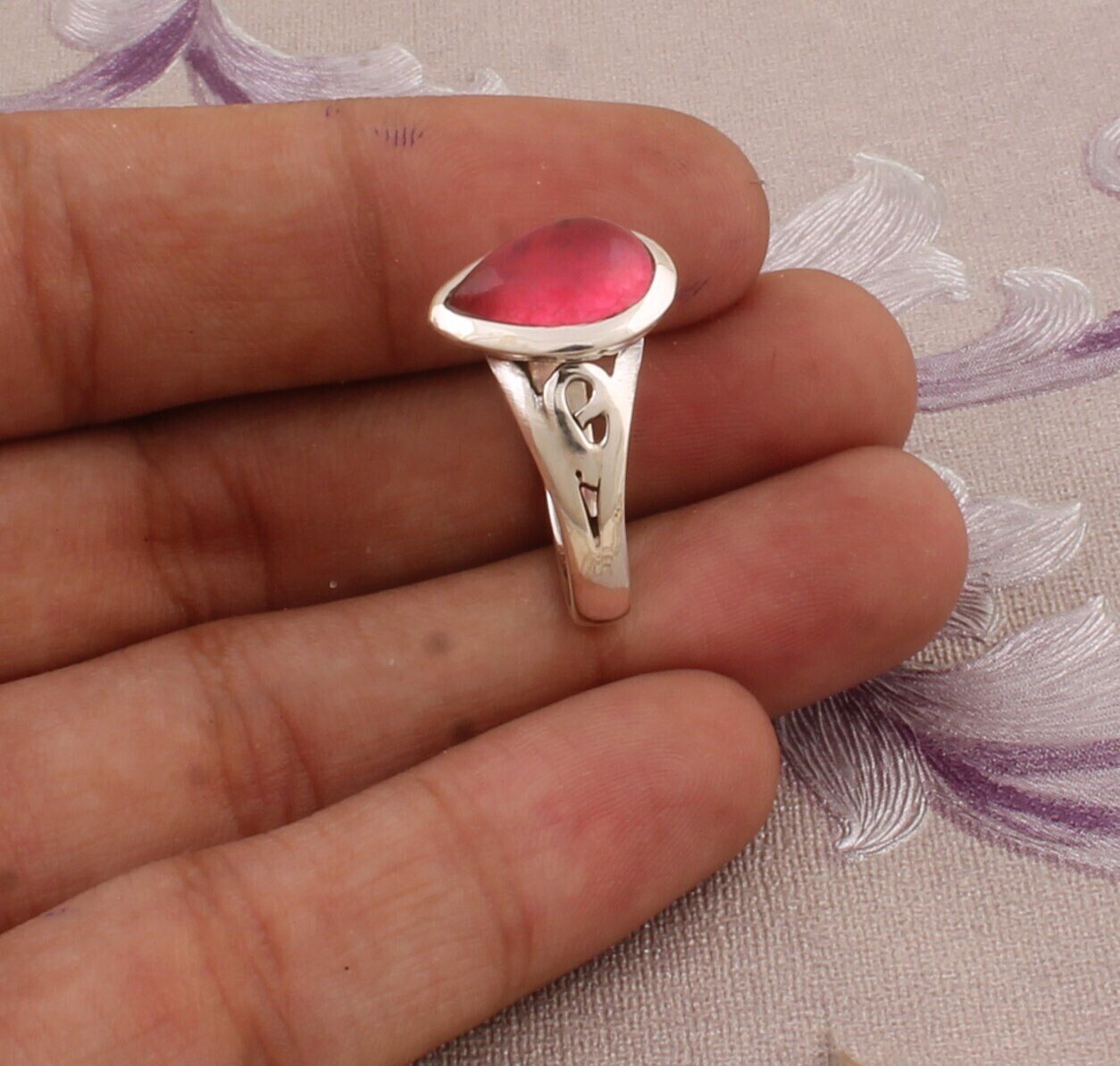 Natural Pink Jade Gemstone 925-Sterling Silver Ring,Boho Ring,Twisted Band Ring,Dainty Rings,Top Selling Item Gift For Her Wedding Ring