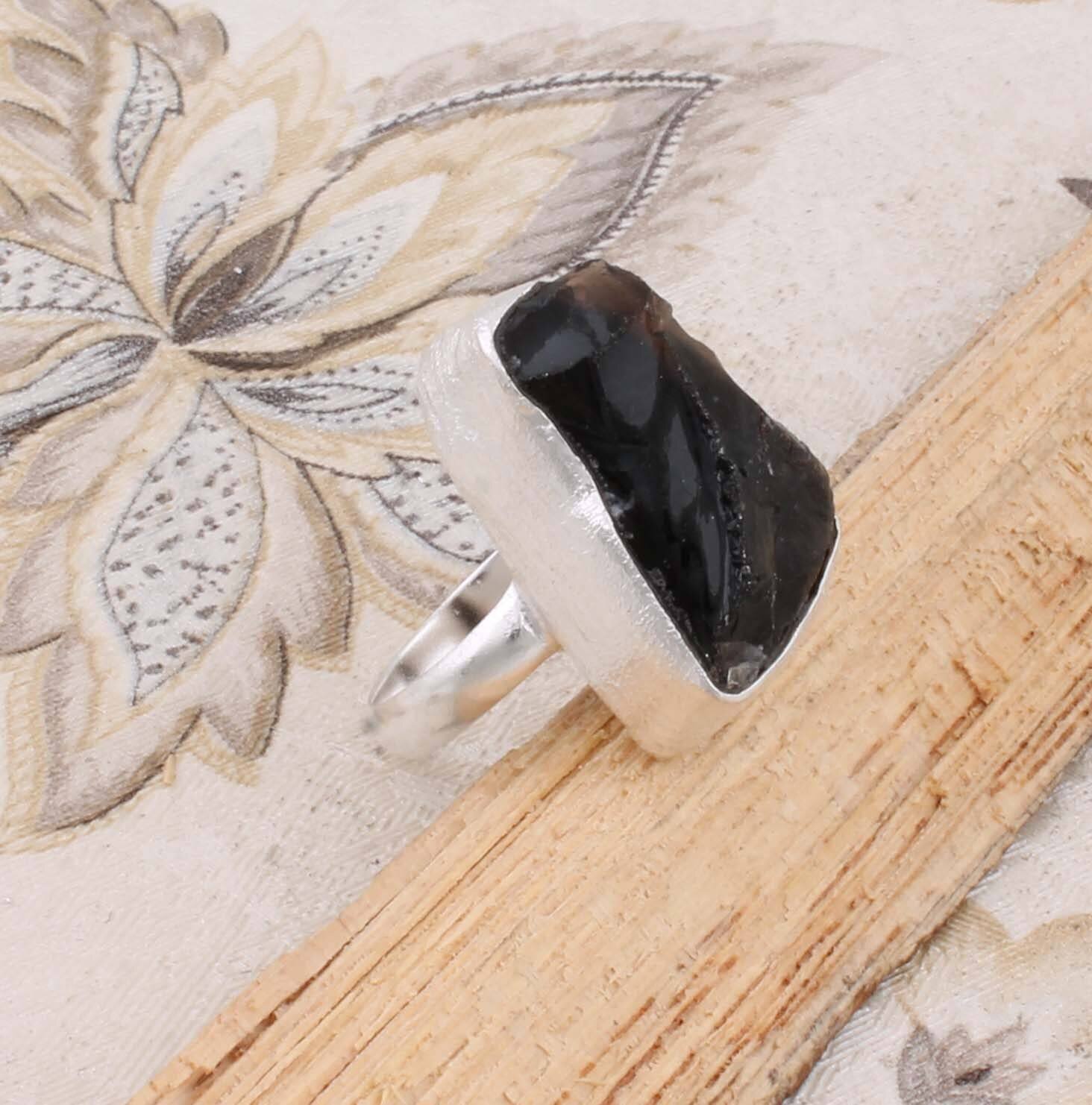 Natural Smokey Raf Ring Handcrafted Boho Ring 925-Sterling Silver Ring,Antique Silver Ring,Middle Finger Ring Etsy Cyber Valentine Day Gift