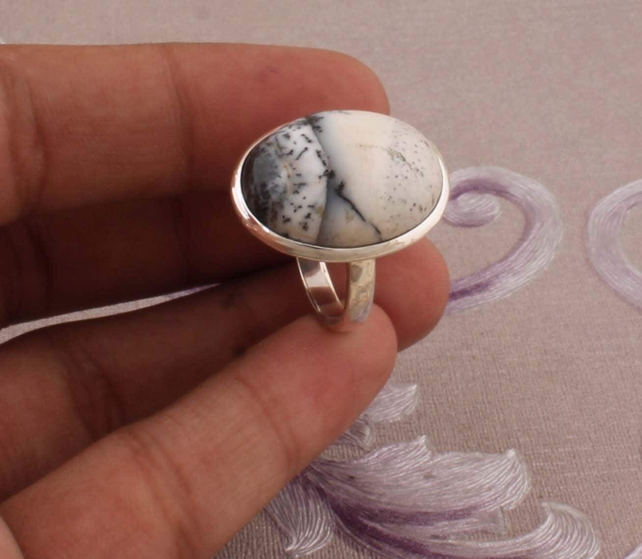 Amazing Dendrite Opal Top Quality Gemstone Ring Oval Cabochon Stone Ring 925-Antique Silver Ring Middle Finger Beautiful Ring Gift For Her