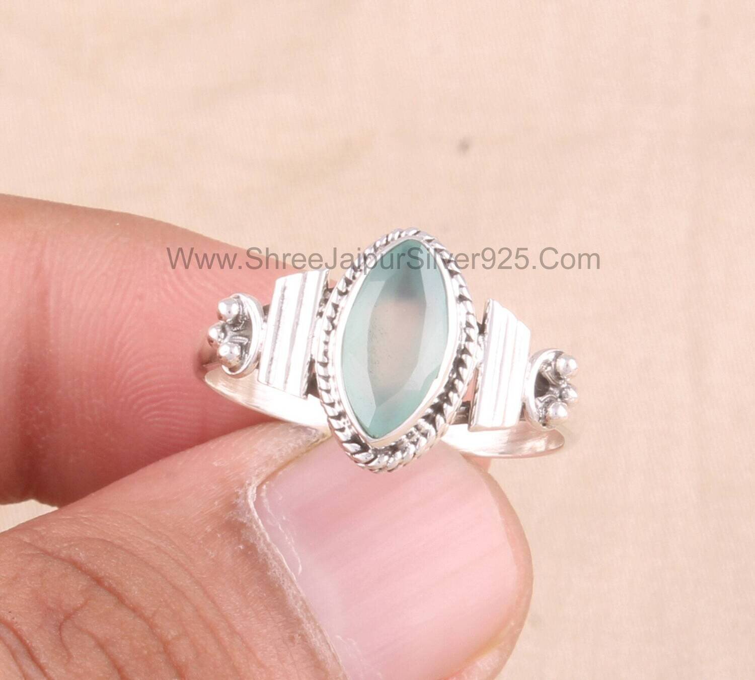 Natural Aqua Chalci Ring, 925 Silver Rings For Women, Marquise Green AAA+Quality Gemstone, Bridal Engagement, Adorable, Celtic, Sister Gifts