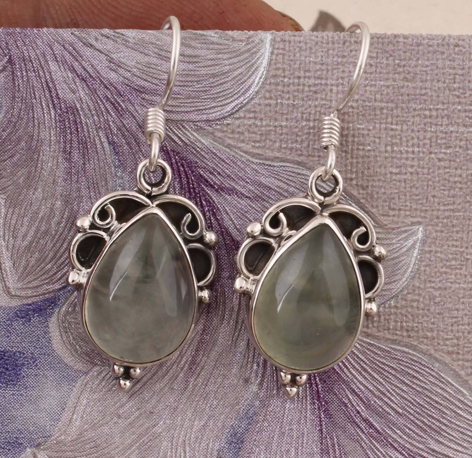 Natural Prehnite Top Quality Gemstone Earring Sterling Solid Silver Earring,Teardrop Earring,Antique Silver Earring,Wedding Girls Earring