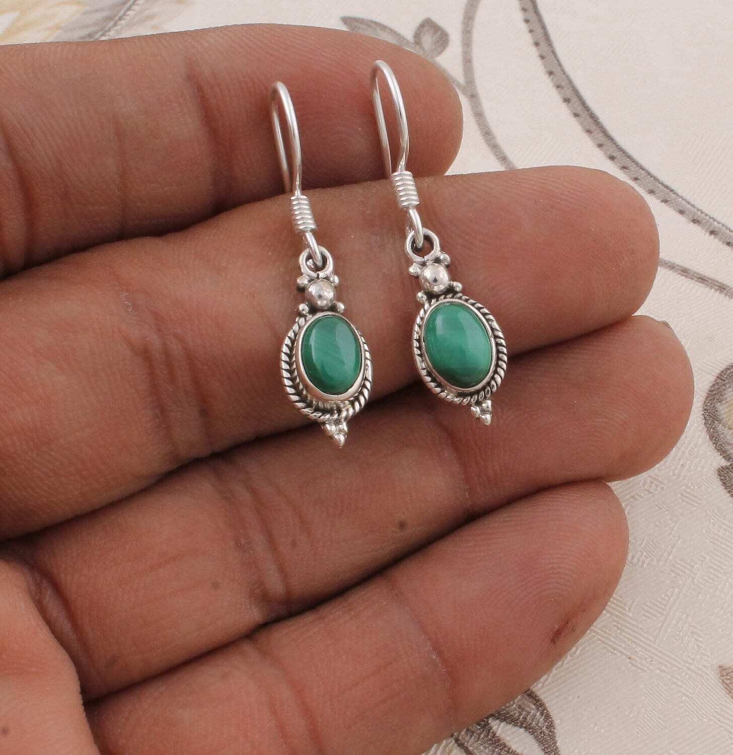 Earring 925 silver Handmade Earring Natural Melachite Top Quality Gemstone Earring Green Colour Stone And Silver Color EarringBirthstone
