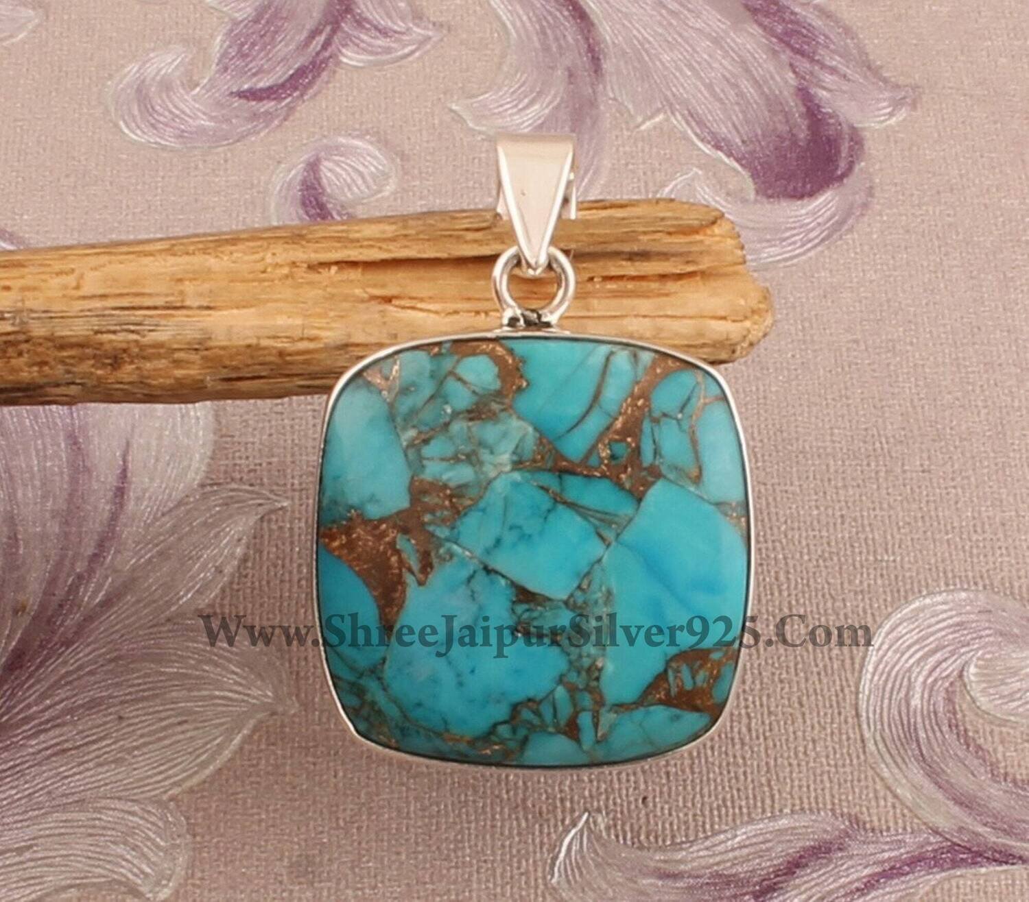 Turquise Gemstone Silver,Solid Pendant 925-Silver Sterling Handmade Pendant Turquoise Top Quality Gemstone Pendant (SimpBestseller2021Etsy