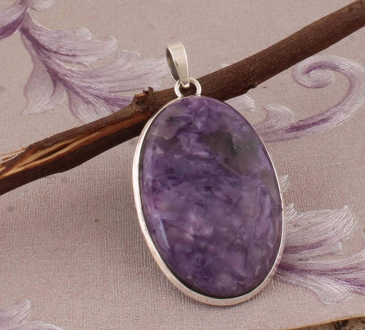 Top Quality Charoite Gemstone Pendant Oval Cabochon Stone Pendant,Big Size Pendant,Opaque Stone Pendant 925-Sterling Silver PendantCyber2021