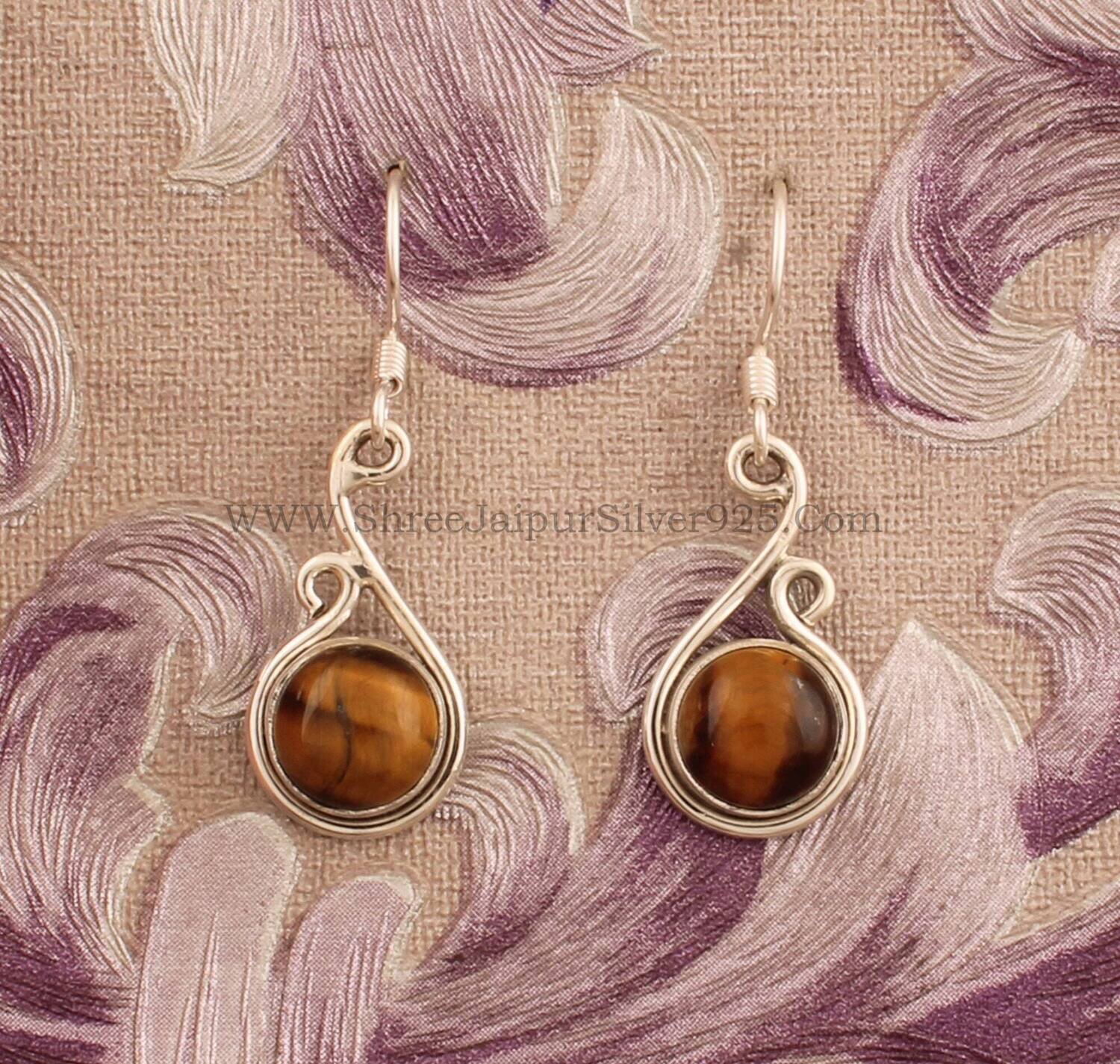 Amazing Tiger-Eye Top Quality Gemstone Earring,Boho Earring 925-Sterling Silver Earring,Foral Earring,Antique Silver Earring Gift For Him