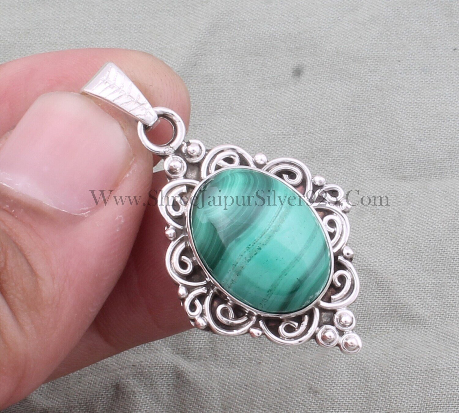 Natural Malachite Gemstone Necklace, AAA+Quality, Sterling Silver, Antique, Green Stone, Pendant For Women, Authentic, Unique,Christmas gift