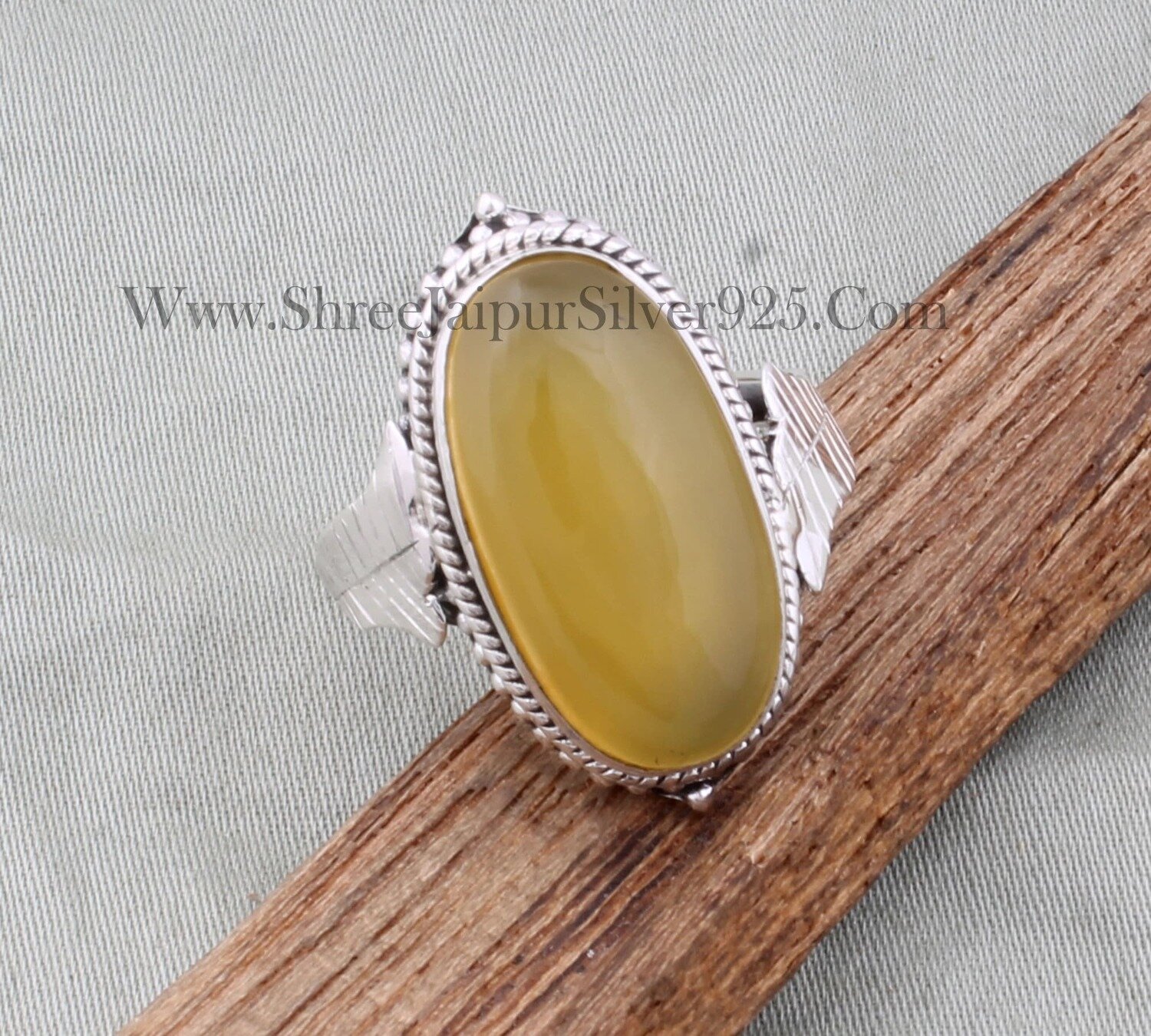 925 Sterling Silver Rings For Women Natural Yellow Jade Ring Oval Handmade Silver Gemstone Jewelry Engagement Vintage Dainty Valentine's Day