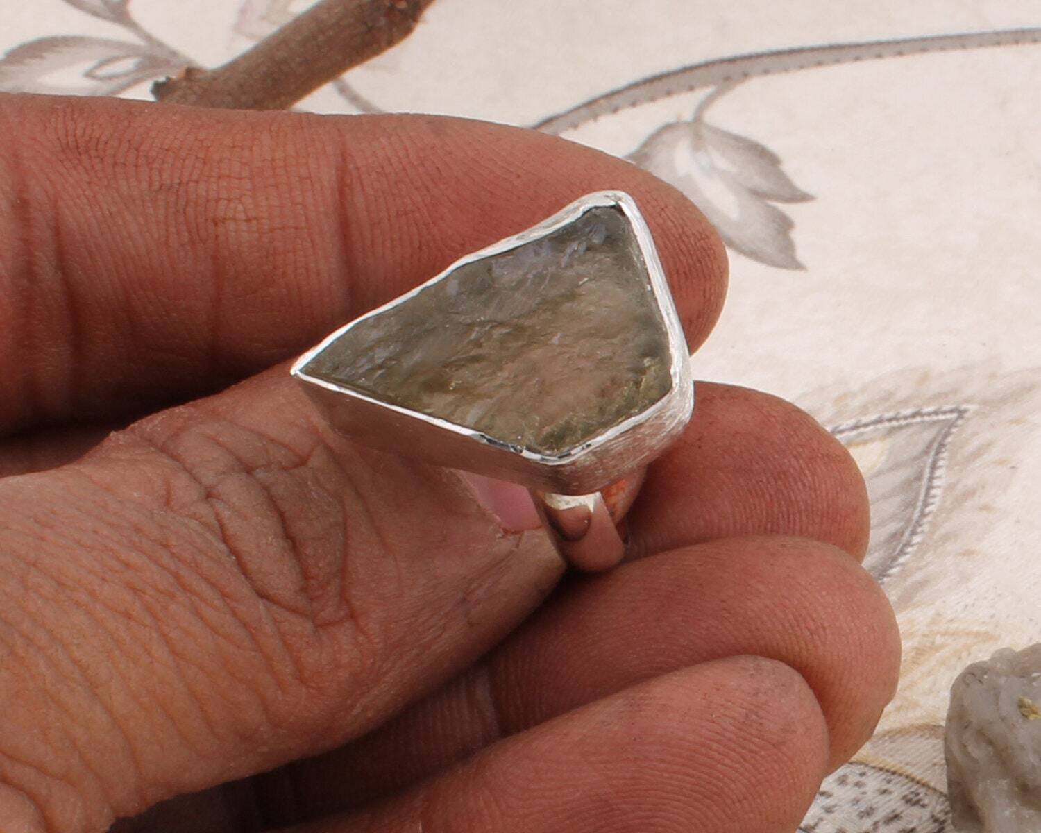 Raw Natural Lemon Quartz Silver Ring, Solid 925 Sterling Silver Rough Stone Ring, Silver Handmade Raw Gemstone Ring, Wedding Ring Gift Idea