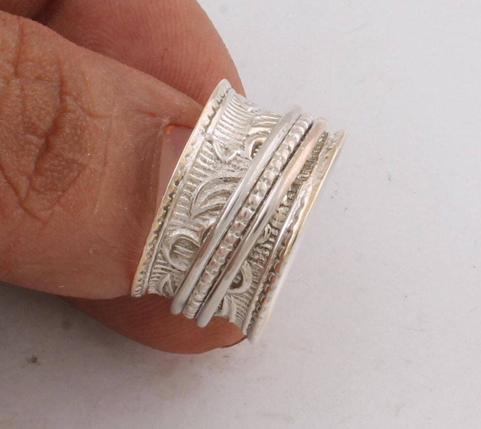 Thumb Finger Ring 925-Silver Sterling Ring Handmade Ring Spinner Ring( Meditation Ring) Boho Ring Three Tone Ring Antique Silver L#-282540-R