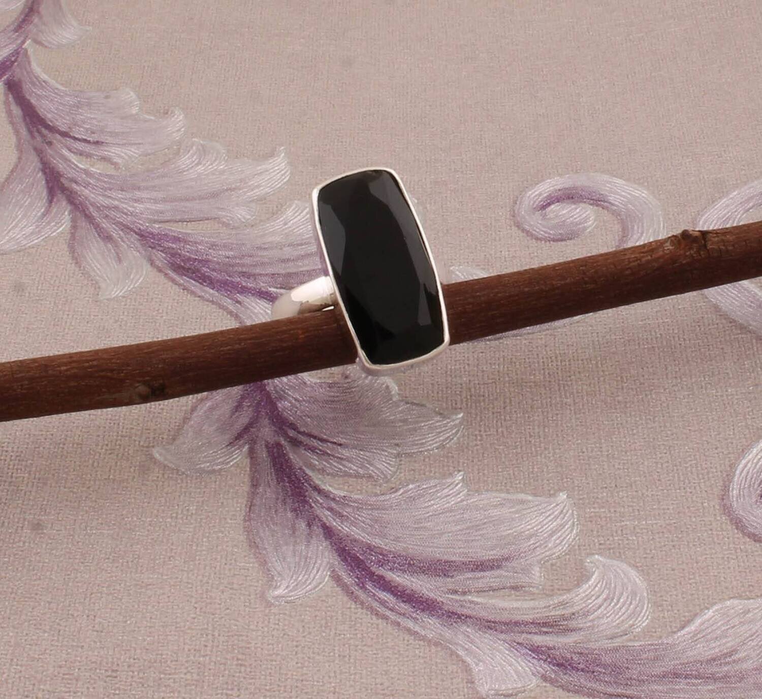 Black Onyx Top Quality Gemstone Ring,Cut,Faceted,Baguette Shape Stone Ring 925-Lucifer Sterling Silver Ring,Middle Finger Ring,Long Ring