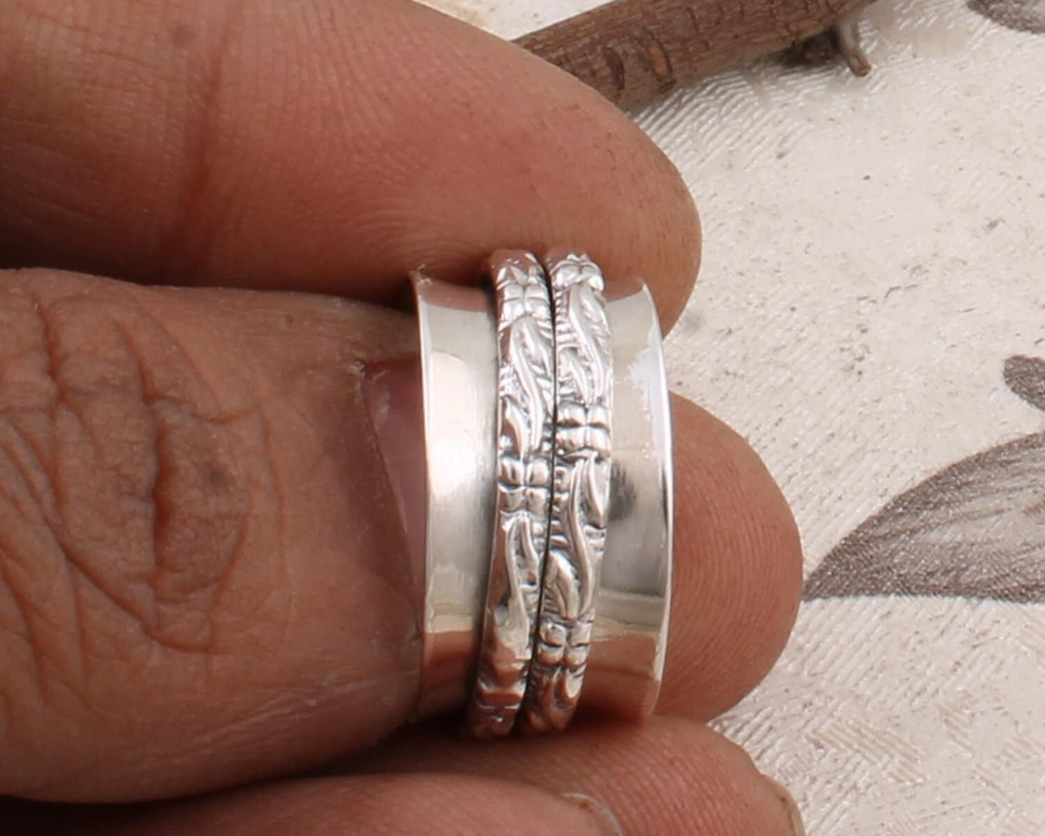 Big Size 925 Sterling Silver Ring (SPINNER RING)- Silver Spinner Ring-925 Sterling Silver thumb Ring-Silver Band RingCyber2021Birthstone