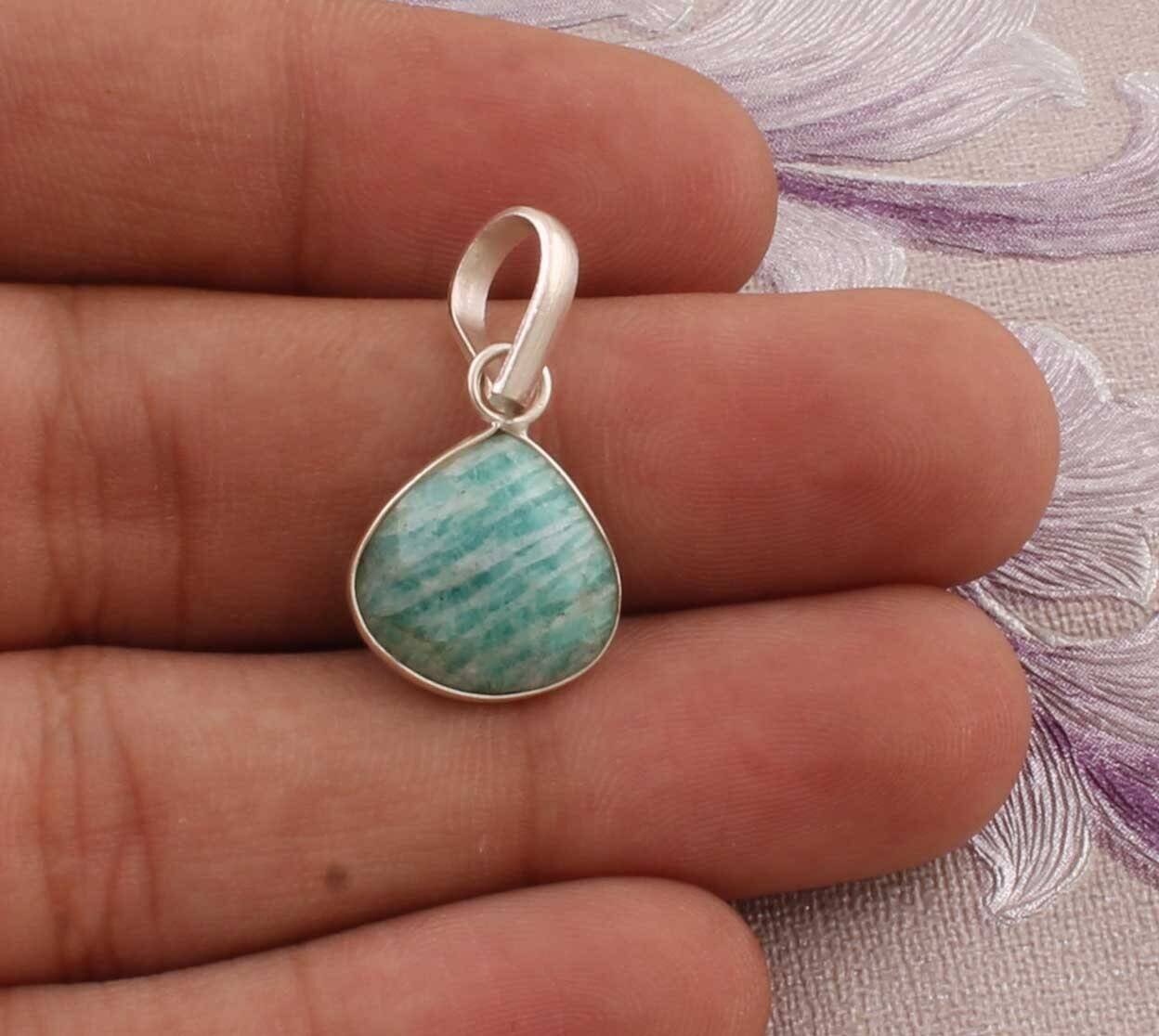 Top Quality Natural Amazonite Gemstone Pendant 925-Sterling Silver Pendant,Antique Silver Pendant,Simple Pendant Gift Item PendantCyber2021