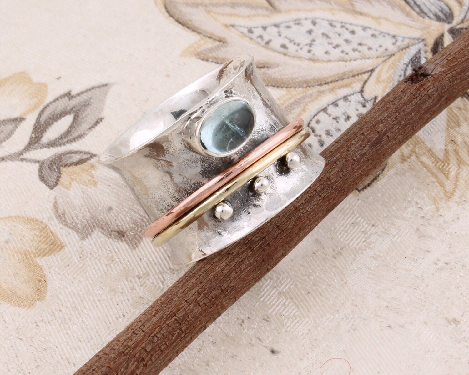 Aquamarine Gemstone Ring Cut Stone Boho Ring Spinner Ring ( Meditation Ring ) Thumb Ring Gift For You ! (284005)Birthstone