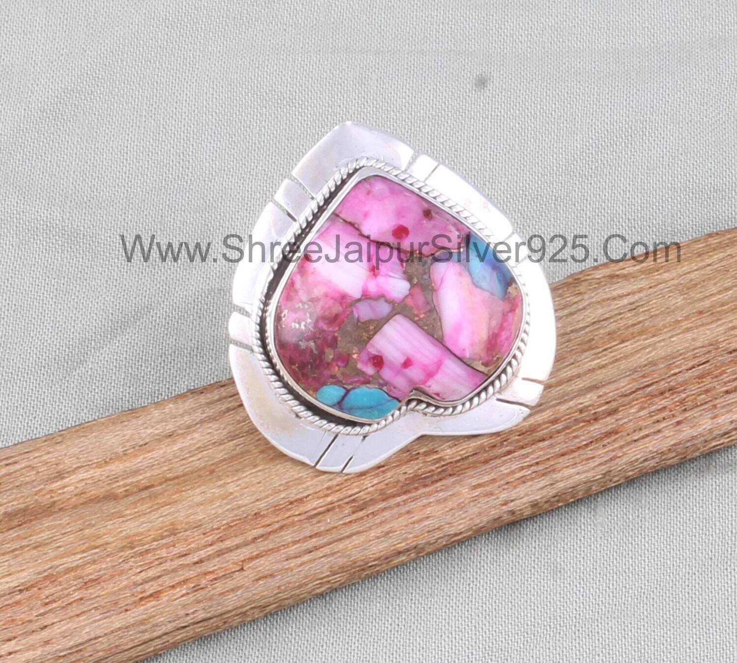 Love Oyster Heart Shape Gemstone Ring For Her, Oyster Copper Turquoise Solid 925 Sterling Silver Heart Gemstone Ring For Women Gift