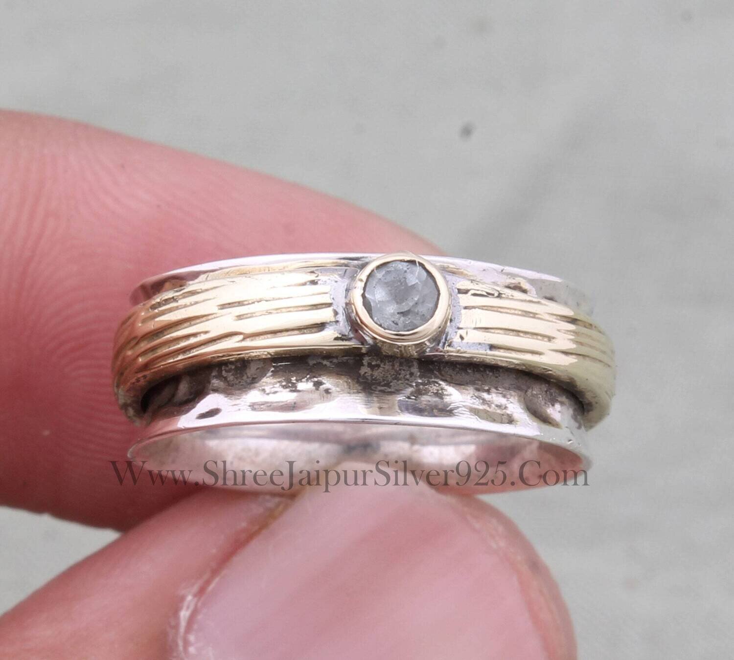 925 Sterling Silver Ring Blue Topaz (SPINNER RING)- -Meditation Ring- Silver Spinner Ring-925 Sterling Silver thumb Ring-Silver Band Ring