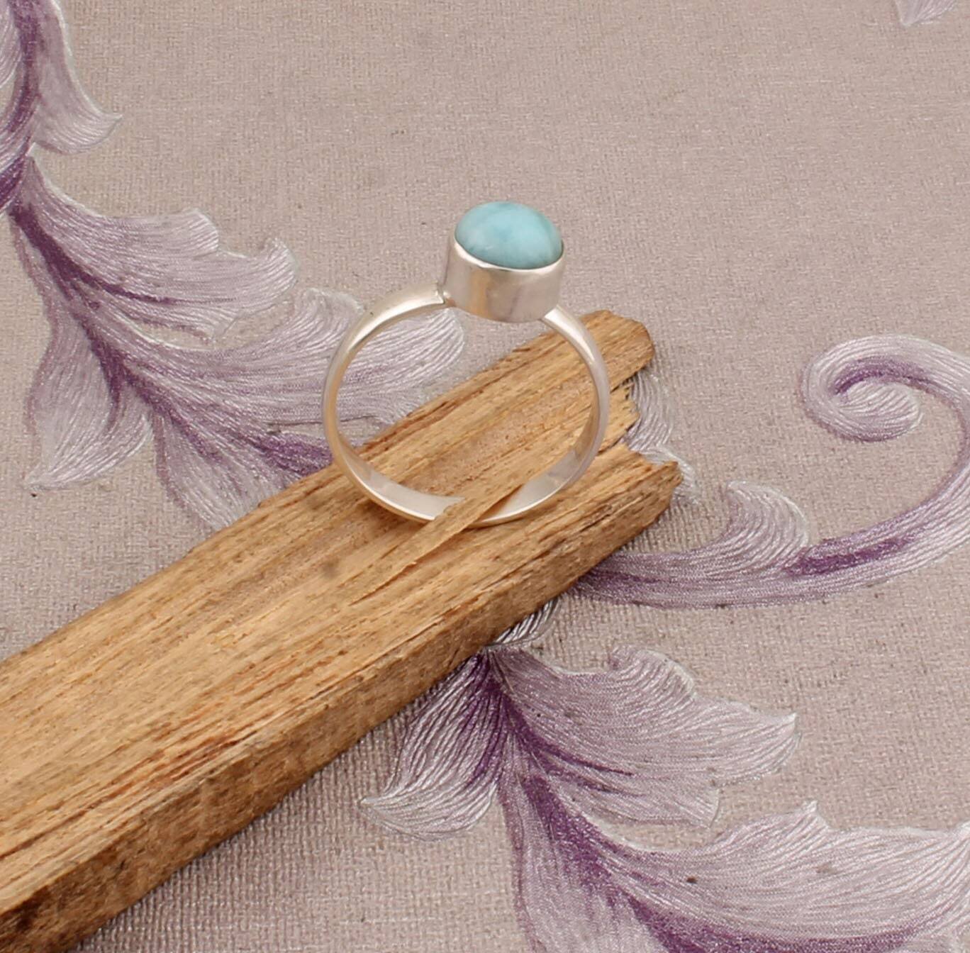 Natural Larimar Gemstone Ring AAA+Quality Cabochon Ring,925-Sterling Silver Ring,Simple Sober Ring,Engagement Ring ,Ring Finger Ring