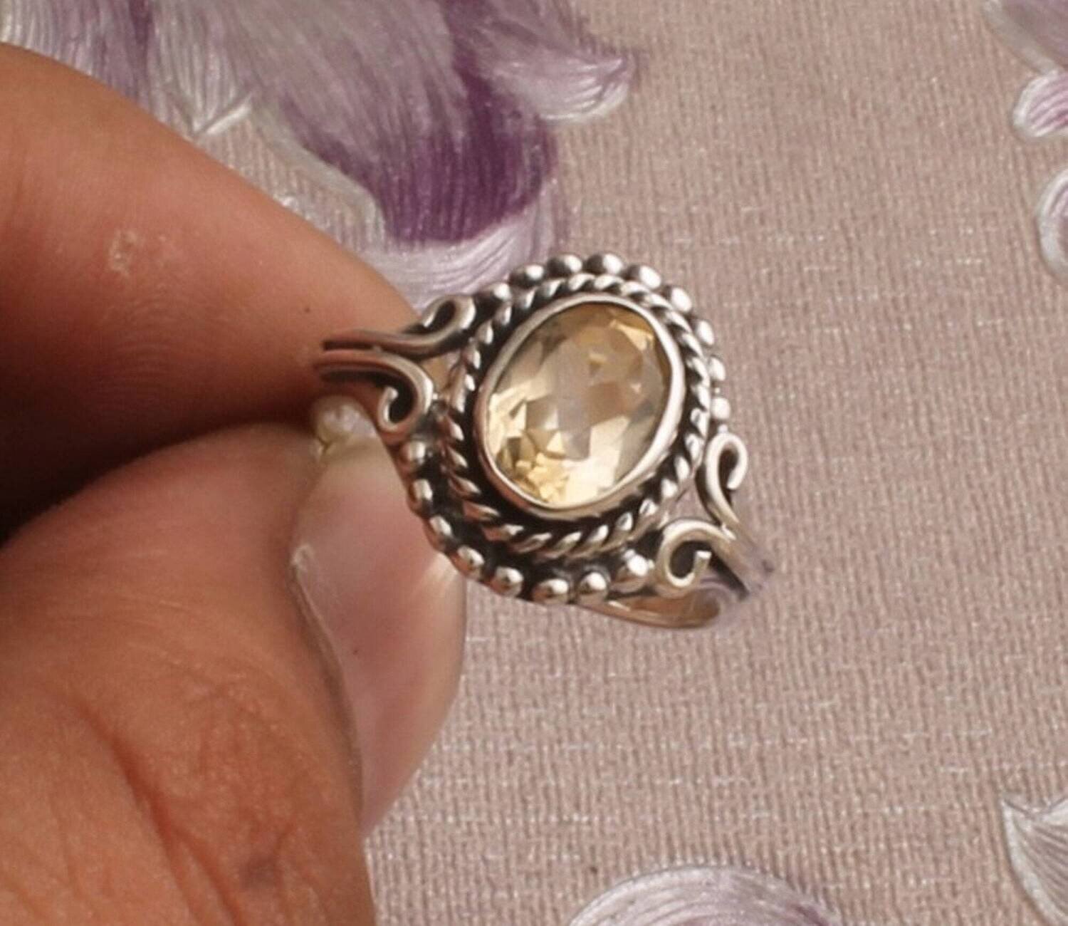 Citrine Silver Ring, 925 Sterling Silver Oval Gemstone Ring, Designer Gemstone Ring, Handcrafted Gemstone Ring, Engagement Ring, Gift Idea